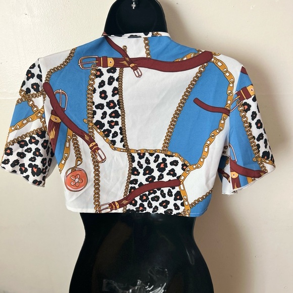 Shein colorblock chain print tie front top - Picture 4 of 4